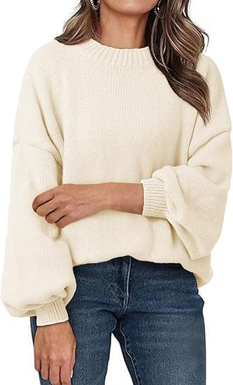 Saodimallsu Womens Oversized Sweaters Casual Lantern Long Sleeve Mock Neck Chunky Knit Loose Fall... | Amazon (US)