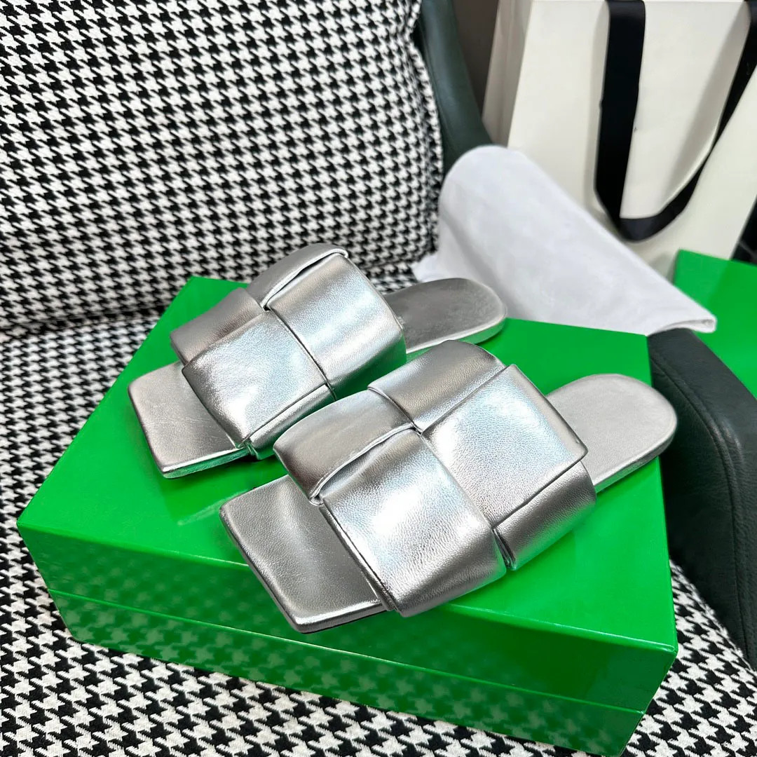 Designer Woven Leather Flat Mueller Sandals For Women   Fashionable, Comfortable Silver Slippers ... | DHGate