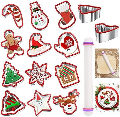 12 Pcs Christmas Cookie Cutters Set, Holiday Cookie Cutters Stainless Steel Cookie Cutters Christmas | Amazon (US)