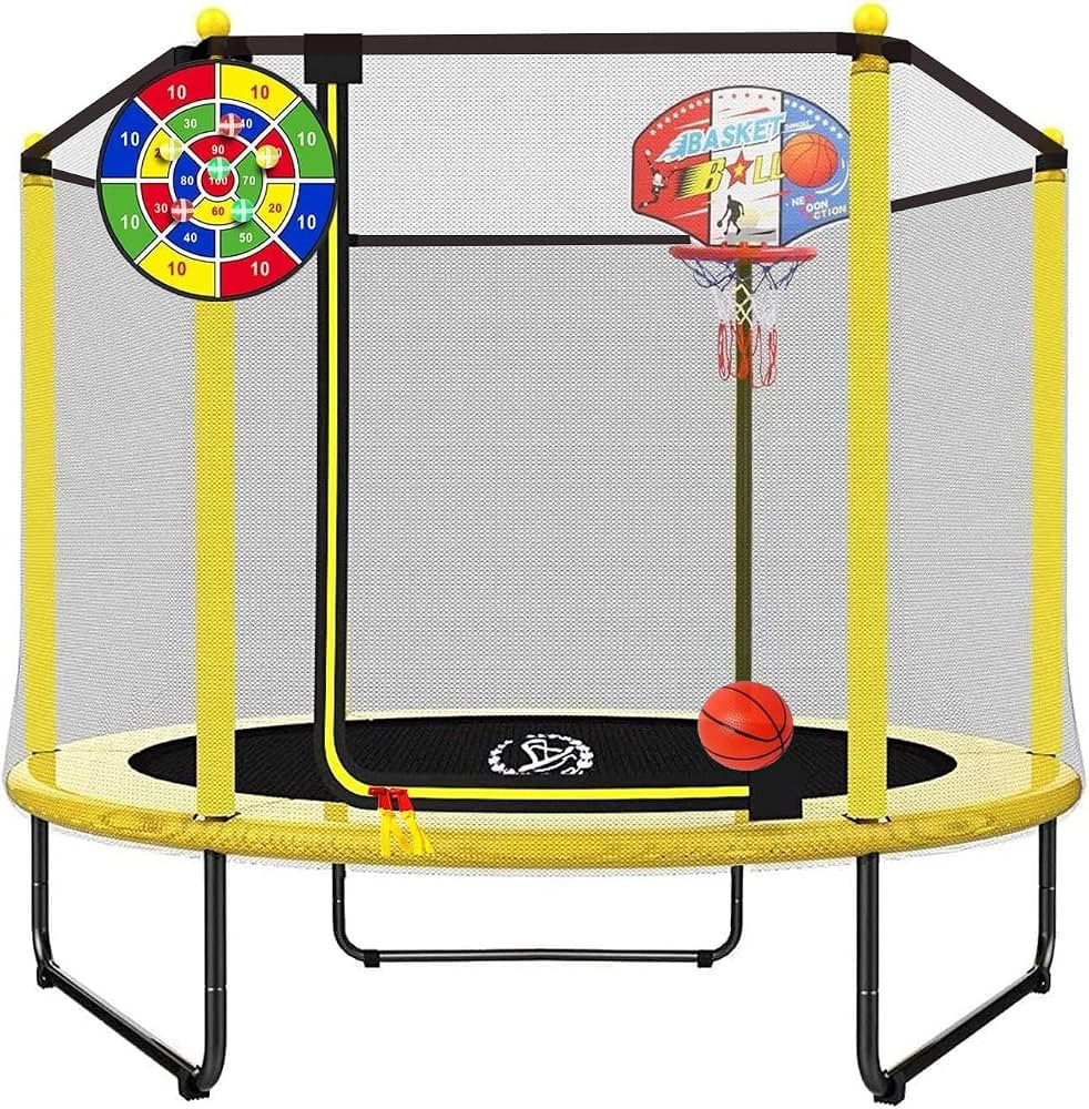 LANGXUN 60" Trampoline for Kids, 5ft Mini Toddler Indoor & Outdoor Trampoline with Net, Basketbal... | Amazon (US)