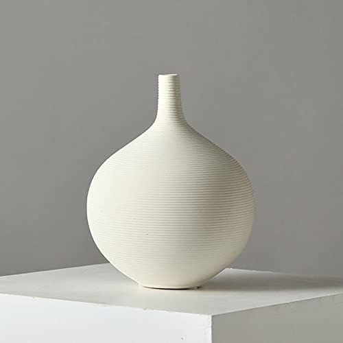 Telawsfun Narrow Neck White Ceramic Vase,Small Round Textured Geometric Bud Flower Vase for Centerpi | Amazon (US)