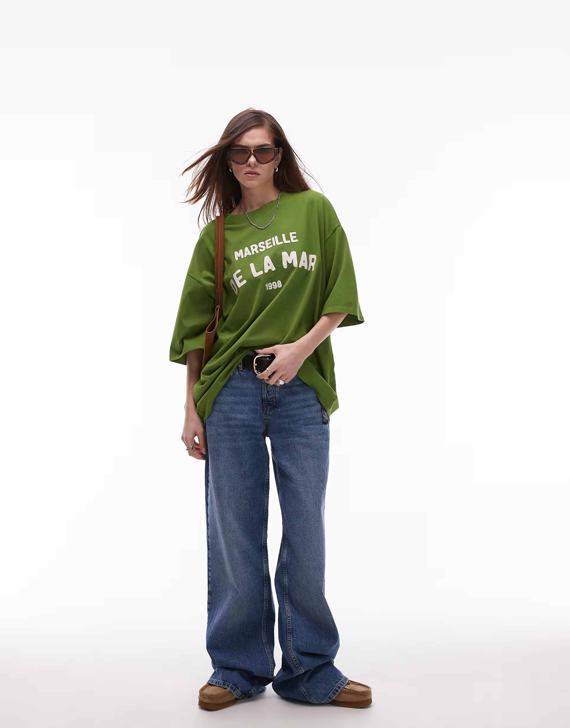 Topshop graphic De La Mar oversized tee in green | ASOS (Global)