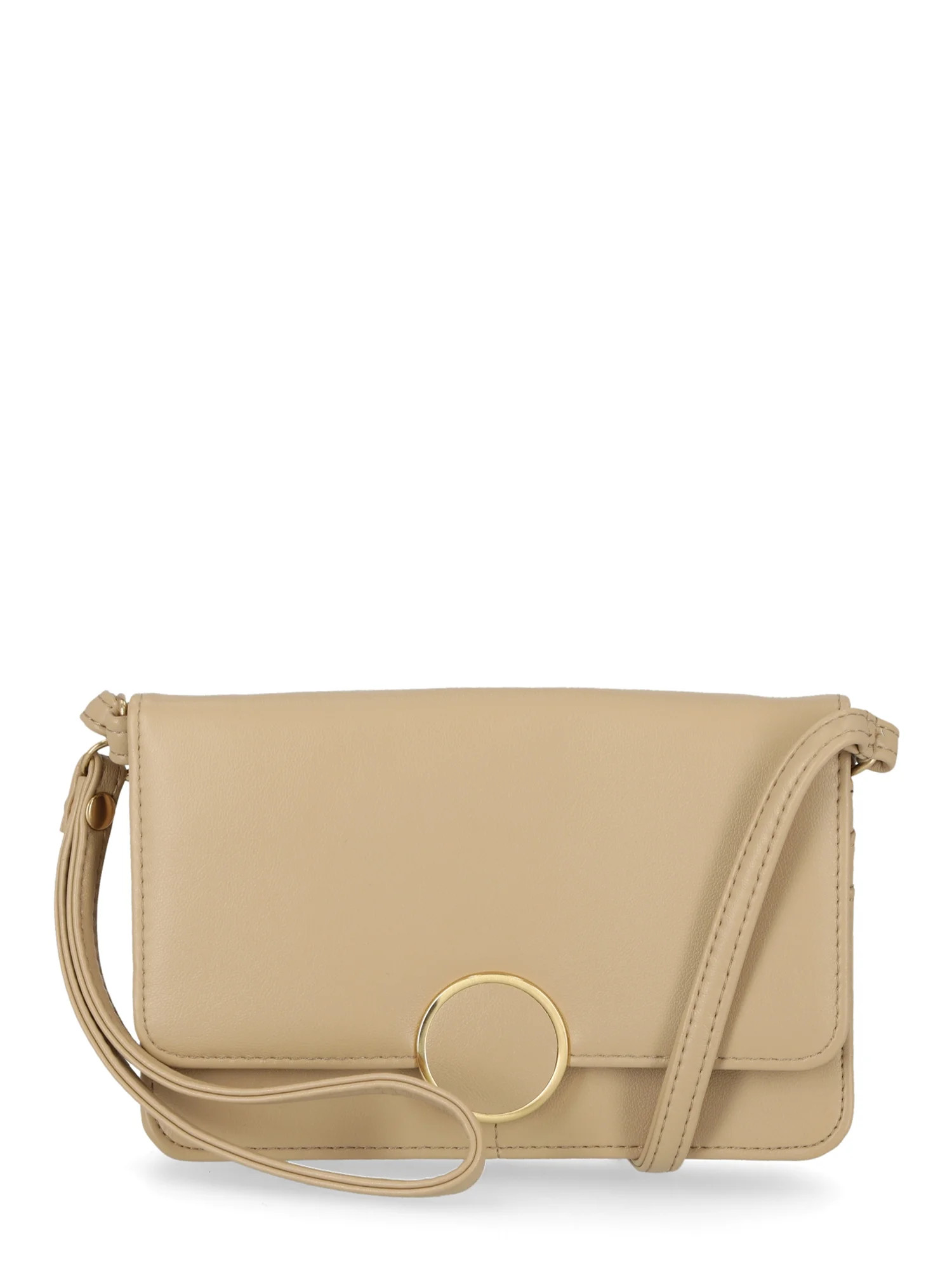 Time and Tru Women's Call Me Anytime Crossbody Vinyl Solid Beige | Walmart (US)