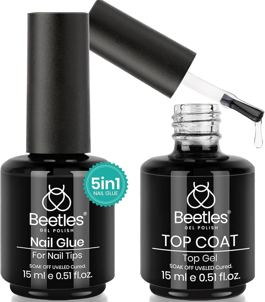 beetles Gel Polish 5 in 1 Nail Glue Base Gel and No Wipe Top Coat Kit 2PCS 15ML for Gel Nails Eas... | Amazon (US)