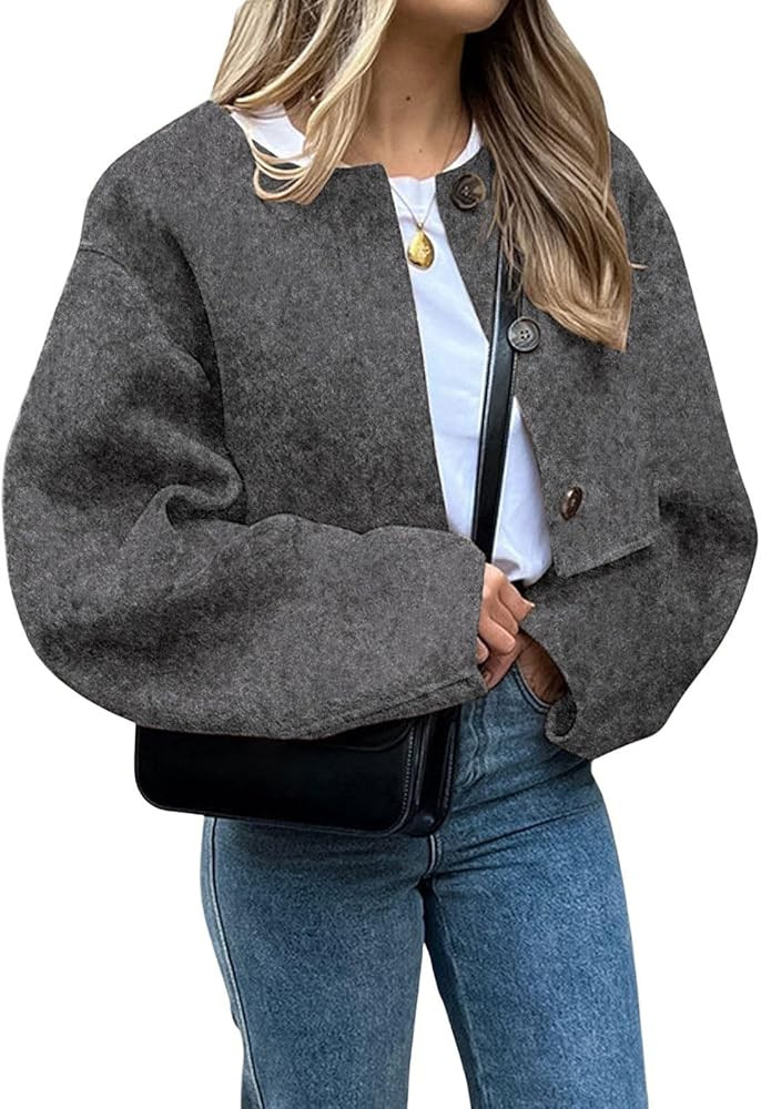 CHARTOU Women Cropped Wool Blend Pea Coat Short Jacket Peacoat Long Sleeve Button Down Crop Jacke... | Amazon (US)