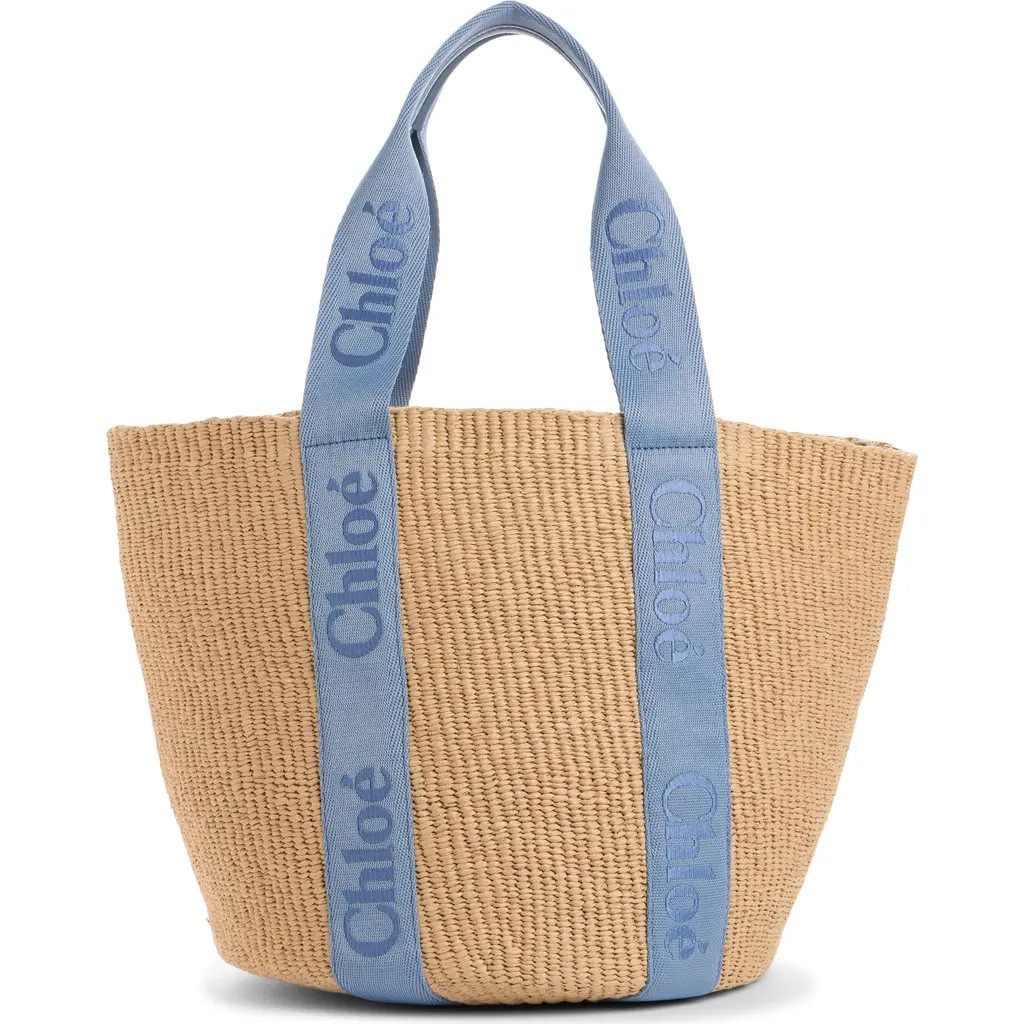 Chloé Large Woody Straw Basket Tote in Ashes Blue at Nordstrom, Size No Size | Nordstrom