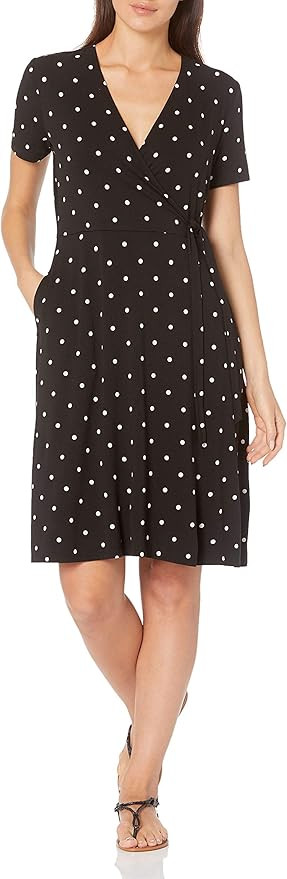 Amazon Essentials Women's Cap-Sleeve Faux-Wrap Dress | Amazon (US)