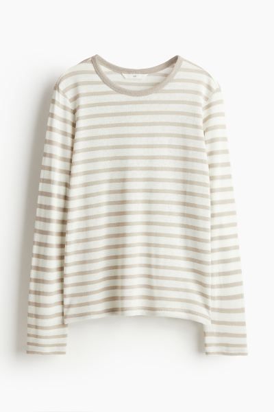 Long-sleeved top - White/Light beige striped - Ladies | H&M GB | H&M (UK, MY, IN, SG, PH, TW, HK)