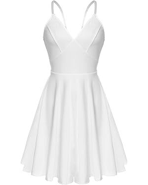 ELESOL Women Summer Dress Casual Sundresses Sexy Deep V-Neck Adjustable Spaghetti Strap Swing Dre... | Amazon (US)