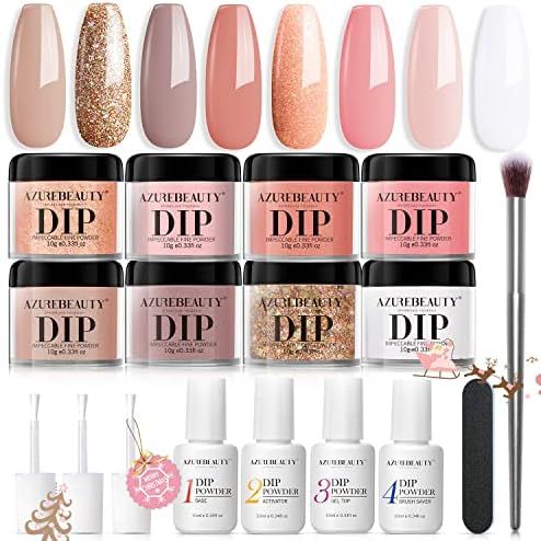 17Pcs Dip Powder Nail Kit Starter Nude Skin Tones Champagne Glitter Pink Neutral Acrylic Dipping ... | Amazon (US)