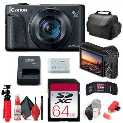 Canon - PowerShot SX740 HS Camera (Black) (2955C001) + 64GB Card Base Bundle (International Versi... | Best Buy U.S.