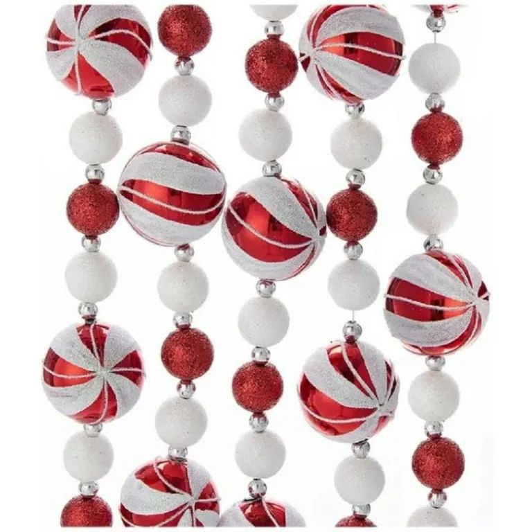 Kurt Adler Glitter Candy Ball Garland, Christmas Decoration Red and White 6 ft. | Walmart (US)