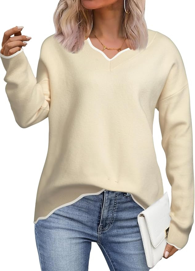 Arolina Oversized Sweaters for Women 2025 Casual Loose Long Sleeve V Neck Knitted Pullover Tops F... | Amazon (US)