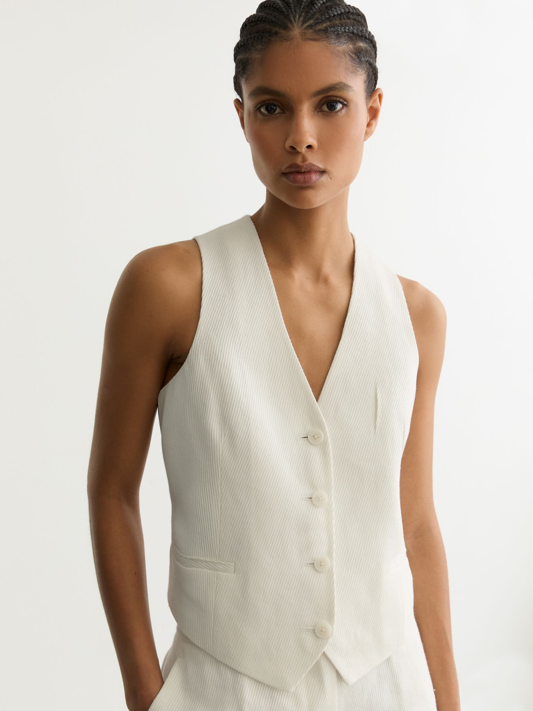 Reiss Linen-Blend Tailored Waistcoat in White | REISS | Reiss US