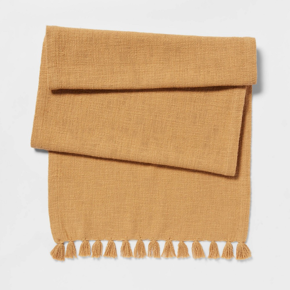 90"" x 20"" Cotton Textured Table Runner Gold - Threshold | Target