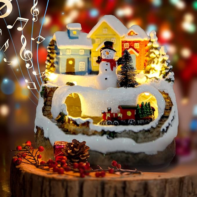 Christmas Village Figurines Musical Snow Globe Christmas Collectible Buildings Decoration with Sp... | Amazon (US)