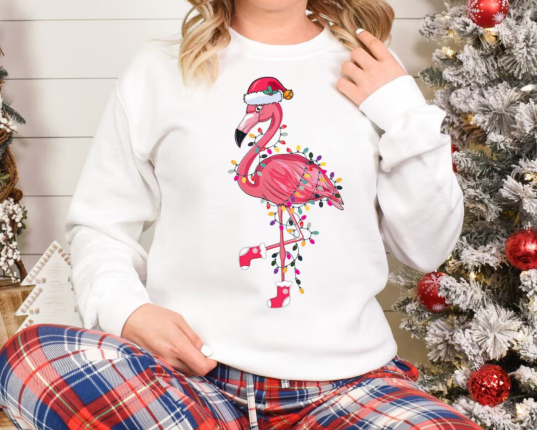 Chrismas Flamingo Sweatshirt Cute Flamingo Sweater Animal - Etsy | Etsy (US)