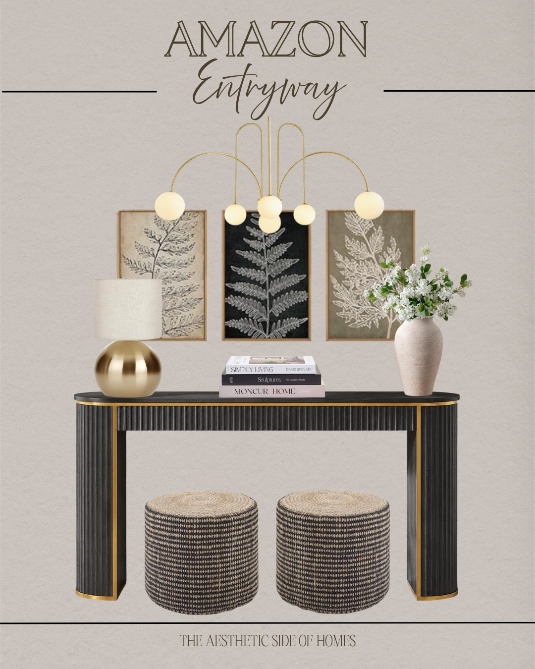 Amazon entryway decor includes console table, ottoman, vase, floral stems, decorative book stack, table lamp, wall art, and chandelier.

Home decor, styled home, entryway

#LTKHome #LTKSeasonal #LTKvlog