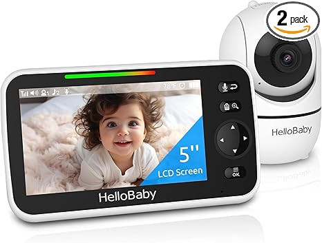 HelloBaby No WiFi Baby Monitor 5" Screen 30H Battery, Pan-Tilt-Zoom, 1000ft Range Upgrade Video C... | Amazon (US)