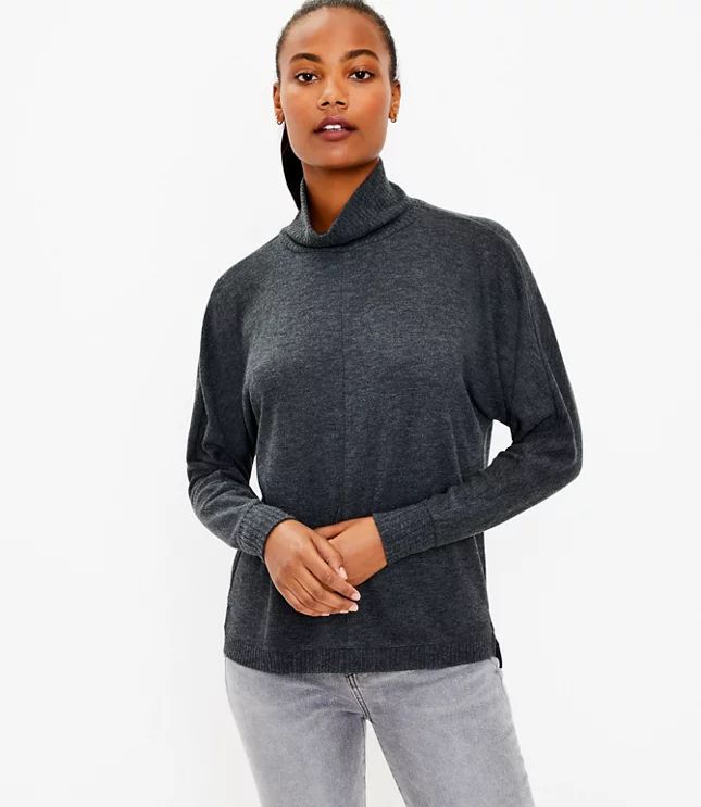 Ribbed Ruffle Mock Neck Top | LOFT