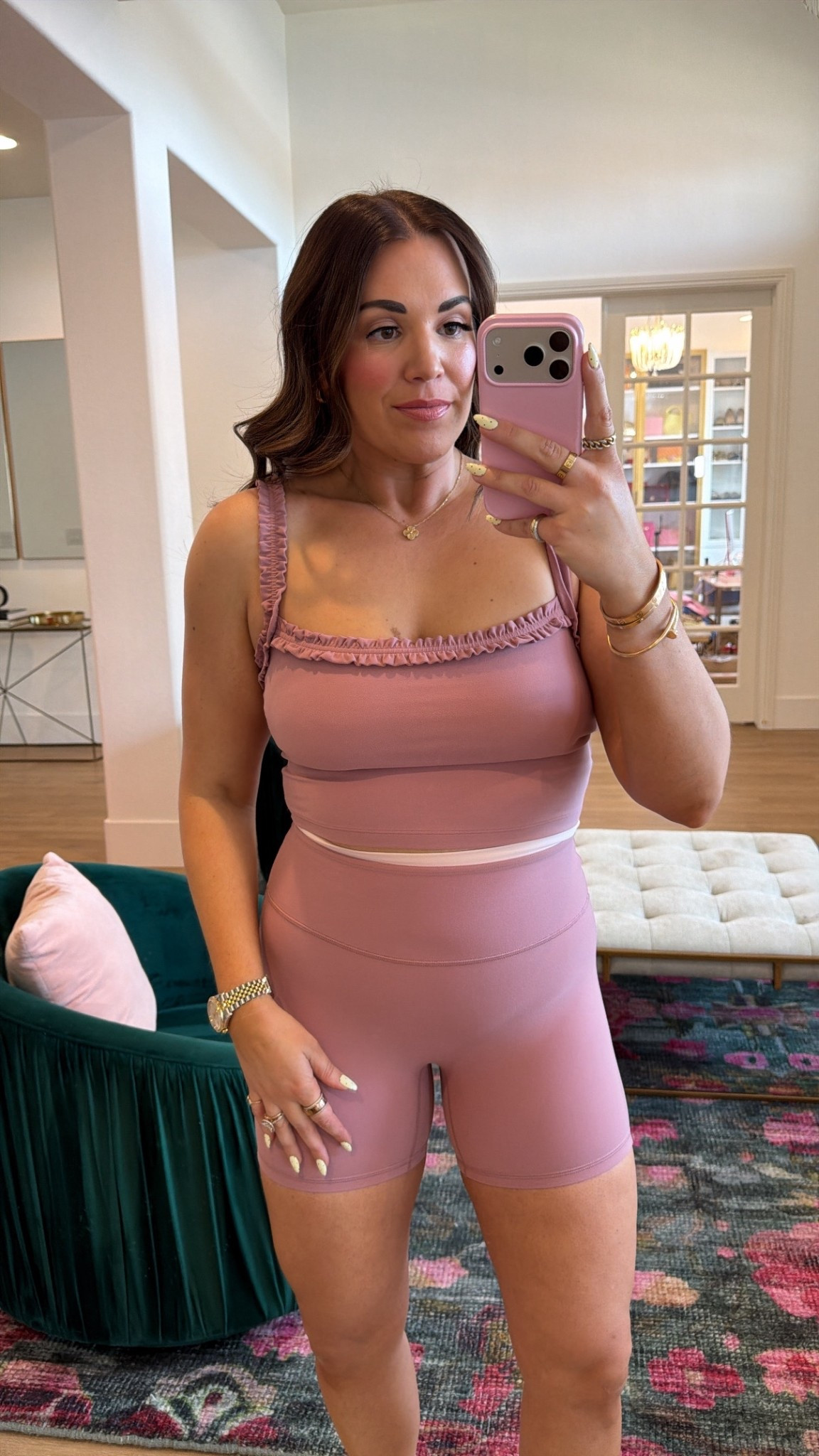 curvy midsize pink feminine workout fitness look! wearing size large in tank and size medium in biker shorts 

#LTKfitnessgoals #LTKMidsize #LTKActive