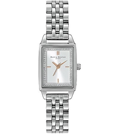 Olivia Burton Rectangle Quartz Analog White Dial Silver Stainless Steel Bracelet Watch - Silver | Dillard's