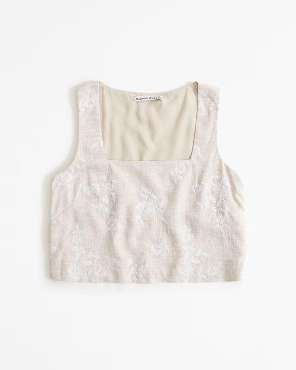 Women's Linen-Blend Embroidered Squareneck Set Top | Women's Tops | Abercrombie.com | Abercrombie & Fitch (US)