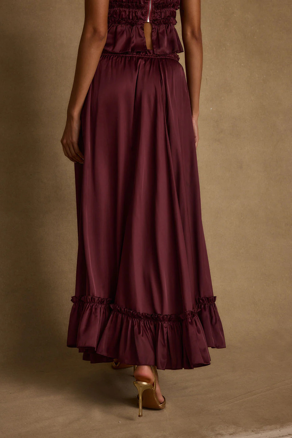 Dahlia Mulberry Satin Maxi Skirt | 12th Tribe