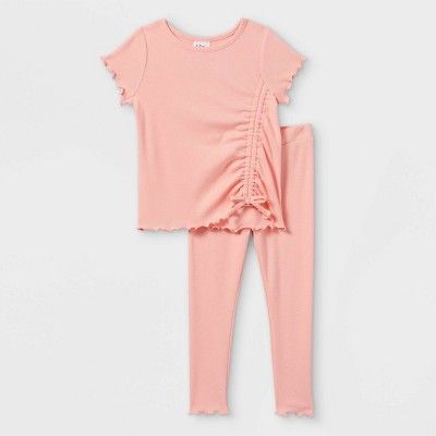 Toddler Girls' 2pc Ruched Rib Short Sleeve T-Shirt & Leggings Set - art class™ | Target