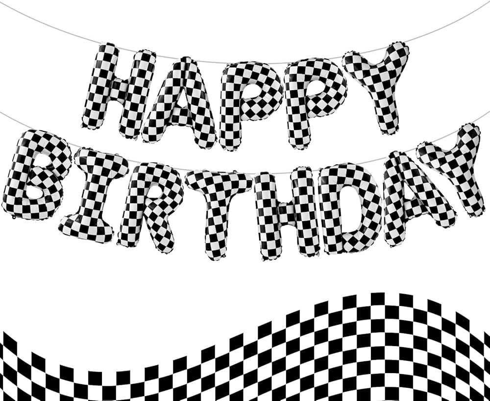 Racing Cars Themed Happy Birthday Banner Party Decorations Kit with Racing Cars Balloons, Checkered Backdrop Supplies for Boys Kids Indoor Outdoor Celebration, Themed Party Essentials (Car Black+White) | Amazon (US)