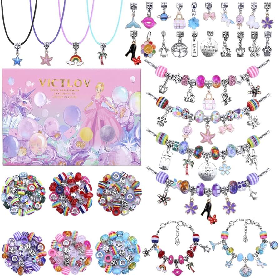 VICTLOV 126 Pieces Charm Bracelet Making Kit, DIY Craft for Girls, Unicorn/Mermaid Crafts Gifts S... | Amazon (US)