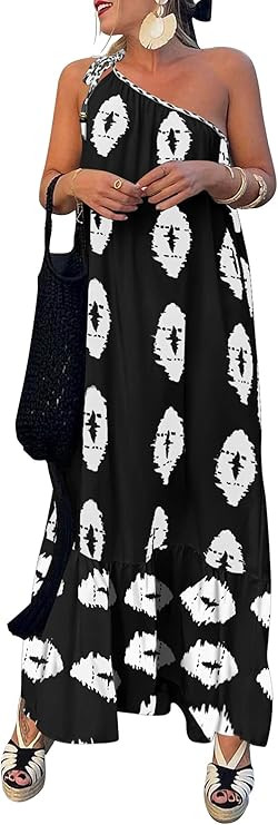 PRETTYGARDEN Women's 2026 Summer One Shoulder Maxi Dress Printed Flowy Boho Long Sundresses Sprin... | Amazon (US)
