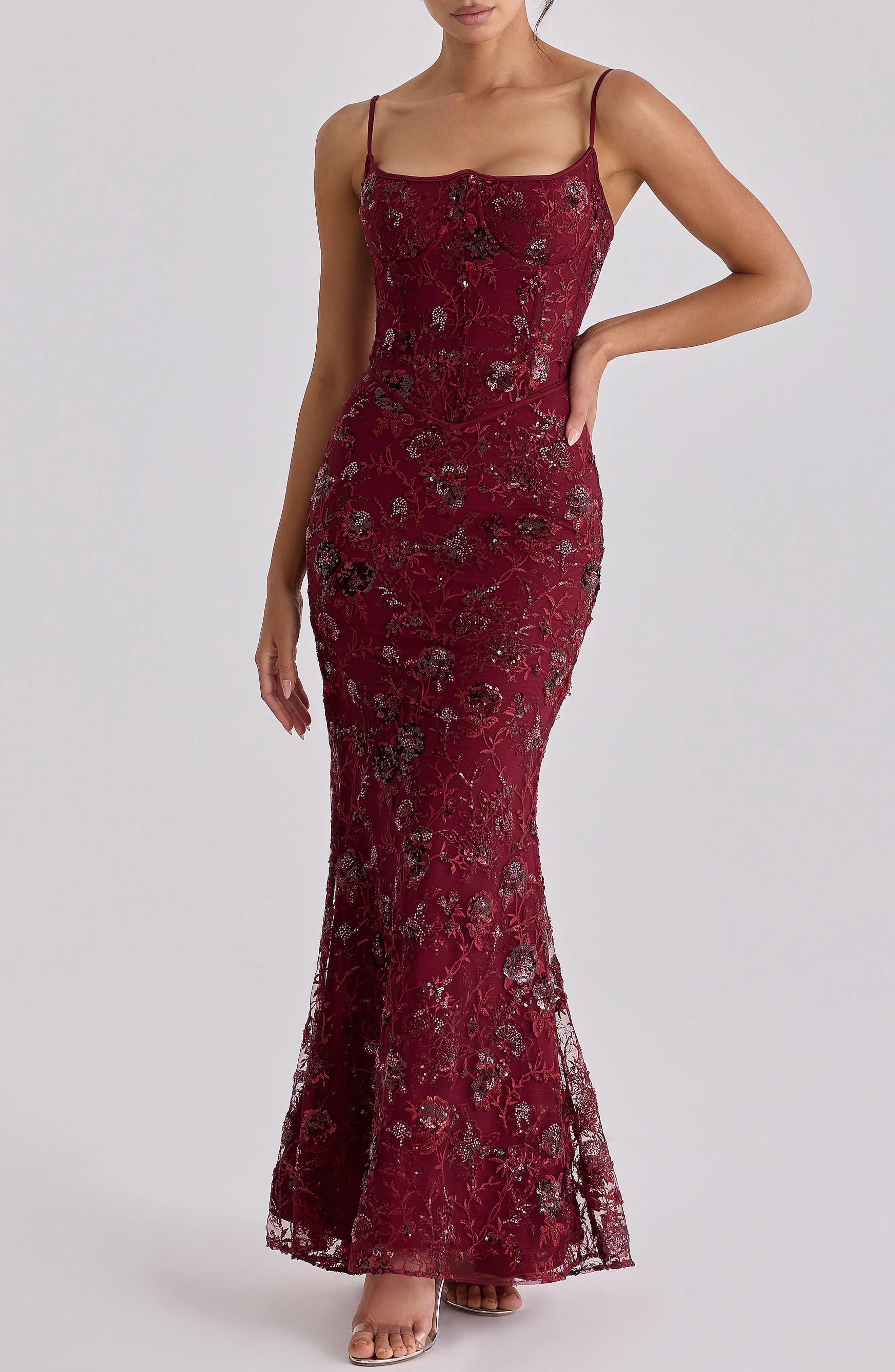 HOUSE OF CB Naima Hand Beaded Gown in Wine at Nordstrom, Size Large A | Nordstrom