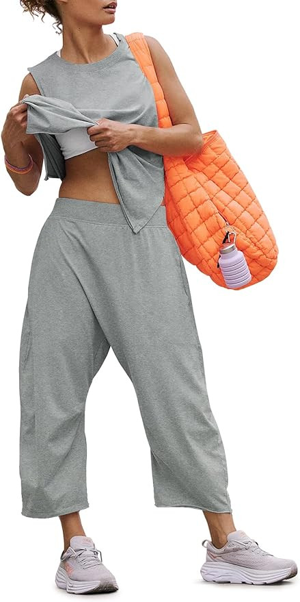 Fisoew Women's Summer 2 Piece Outfits Sleeveless Tank Tops Wide Leg Pocketed Pants Workout Sweat ... | Amazon (US)