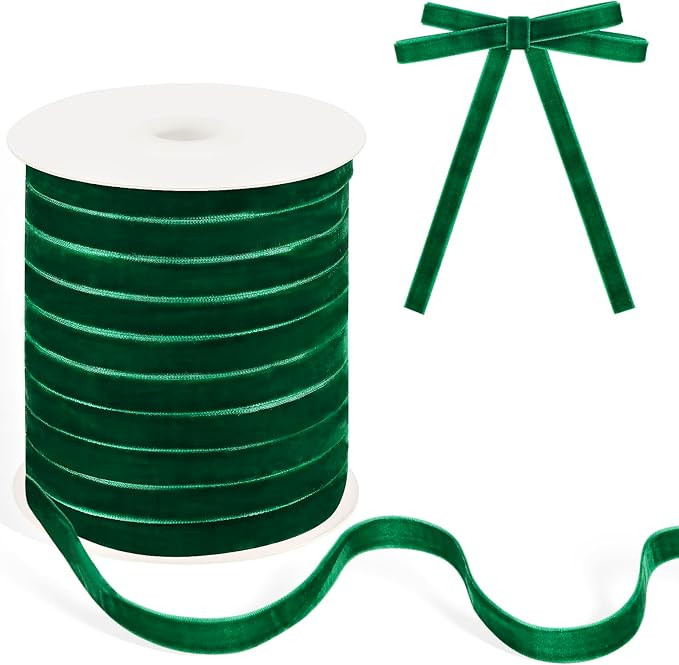 Green Velvet Ribbon 3/8 Inch 40 Yards Vintage Thin Velvet Ribbon for Choker Gift Wrapping Flower ... | Amazon (US)