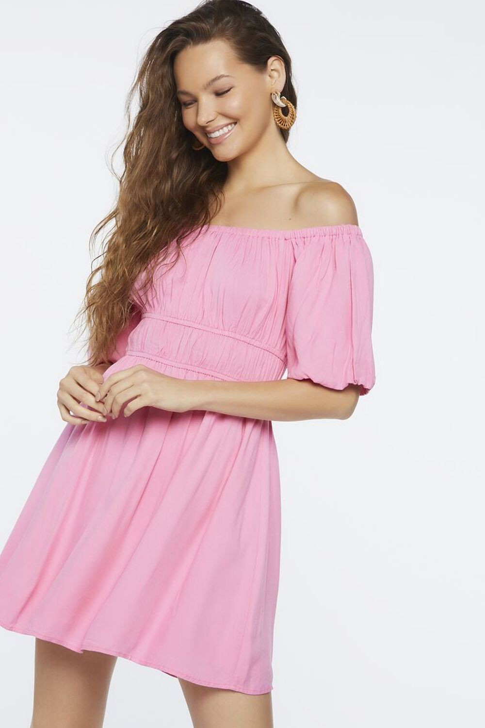 Off-the-Shoulder Peasant Mini Dress | Forever 21 (US)