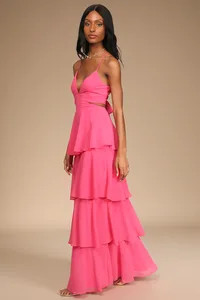 Tier and Now Hot Pink Tie-Back Tiered Maxi Dress | Lulus (US)