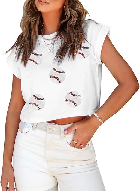 Baseball Shirts Women Baseball Mom Shirt Sparkle Baseball Sequin Graphic Tee Game Day Gift Casual... | Amazon (US)
