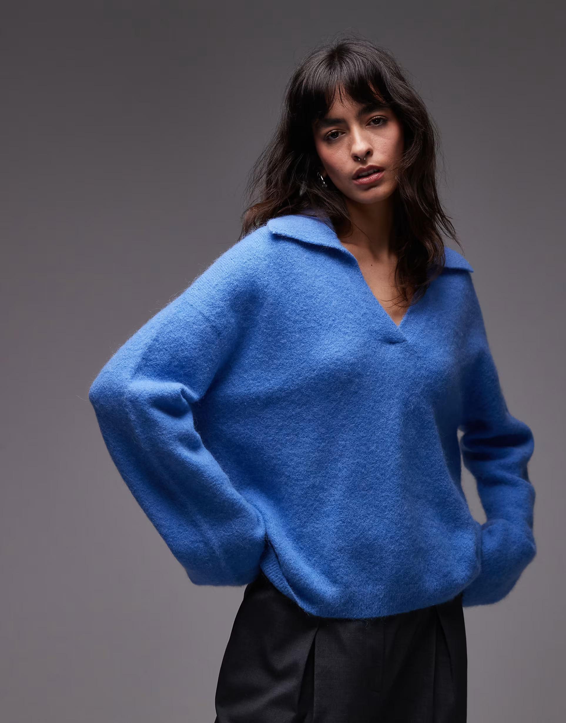 ARKET alpaca wool blend knit sweater with polo collar in light blue | ASOS (Global)