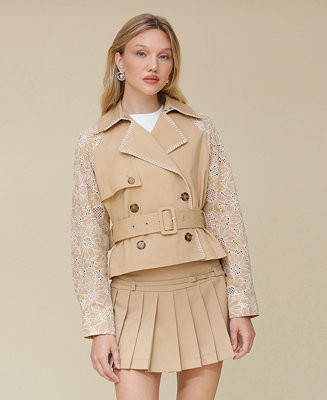 Avec Les Filles Women's Cropped Combo Trench Jacket - Macy's | Macy's