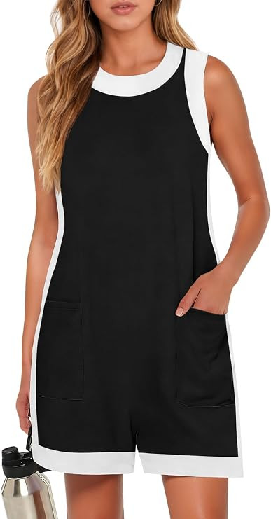 Yousify Women's Summer Casual Rompers Color Block Sleeveless Overalls | Amazon (US)