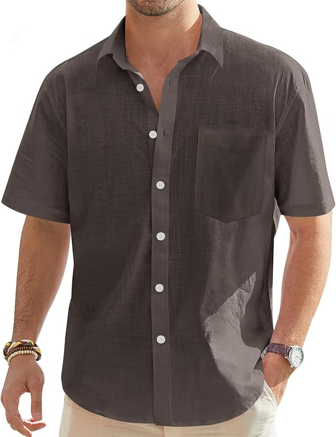 J.VER Men's Cotton Linen Short Sleeve Shirts Casual Lightweight Button Down Shirts Vacation Beach... | Amazon (US)