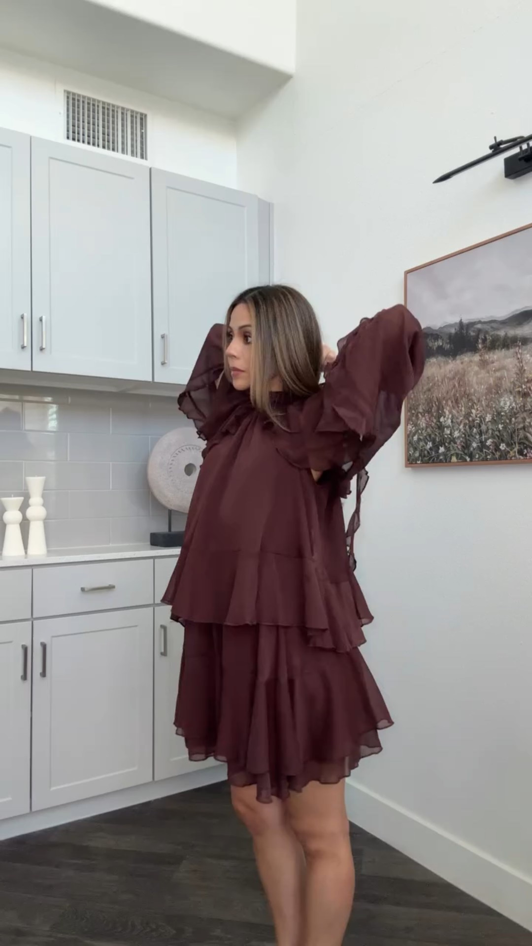 Wear or pass? 15/30 fall chic outfit

In love with this brown and burgundy look styling this ruffle mini dress with knee high boots, gold jewelry and a burgundy shoulder bag. What do we think?

Fall OOTD:
- ruffle minj dress @commense.official 
- brown knee boots @amazonfashion
- gold statement earrings @bypavoi 
- gold cuff @ettika
- burgundy Times Square shoulder bag @coach 

#ootd #outfitinspo #ruffledress #kneeboots #minimalchic #minimalstyleinspo