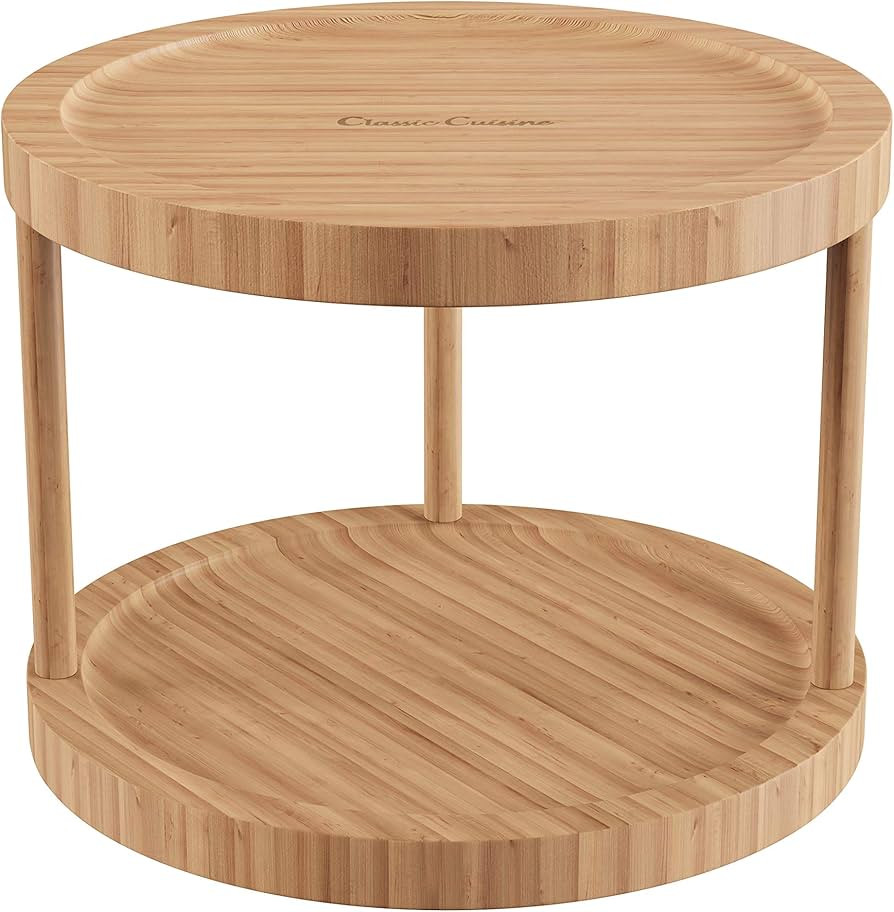 Classic Cuisine Lazy Susan – All-Natural Bamboo Round Two Tier Turntable Kitchen, Pantry and Va... | Amazon (US)