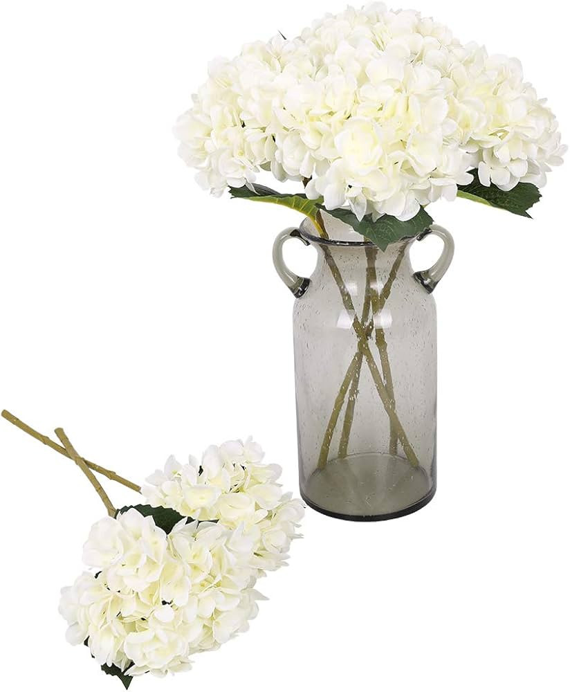 Kisflower White Hydrangea Artificial Flowers - 6pcs Faux Hydrangea Flowers, Fake Flowers for Tabl... | Amazon (US)