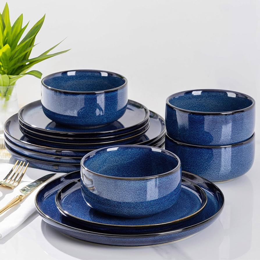 TheTerra Ceramic Dinnerware Sets for 4, 12 Pieces Handmade Reactive Glaze Plates and Bowls Set, S... | Amazon (US)