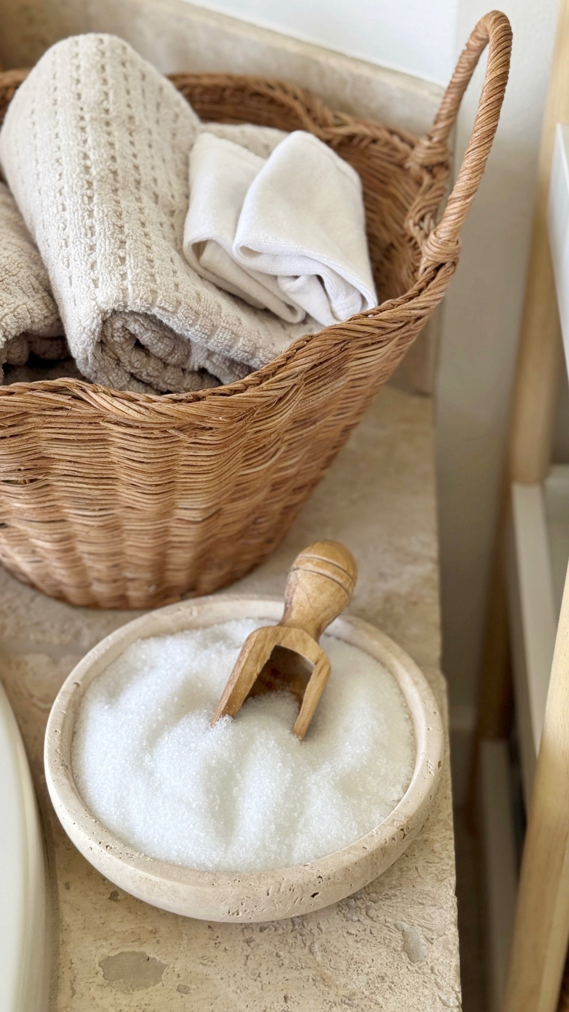 Bath time just got a whole lot more elevated, bath girlies🛁
Ditch the plastic tub and bring that spa-at-home energy with a natural stone bowl + wooden scoop. Perfect for portioning your favorite Epsom salts, magnesium flakes, or luxurious bath soaks in the prettiest way possible.
Paired with a woven basket overflowing with those dreamy neutral towels… this is the kind of small detail that turns an ordinary bath into a ritual.
Soft textures, warm wood, and earthy stone — because your self-care deserves to look as good as it feels.

#LTKBeauty #LTKHome #LTKselfcare