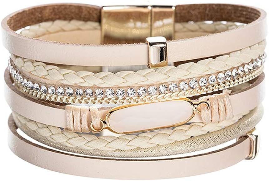 Bohemian Wrap Bracelets for Women - Multilayer Faux Suede Leather Bracelet, Handmade Wrist Magnet... | Amazon (US)
