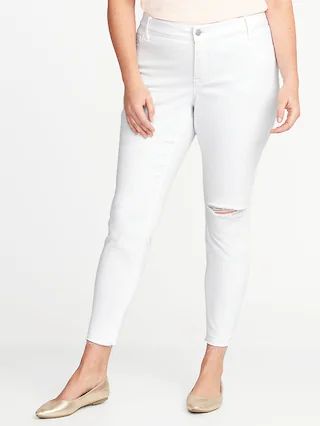 Old Navy Womens High-Rise Smooth & Slim Plus-Size Distressed Rockstar Ankle Jeans White Size 16 | Old Navy US