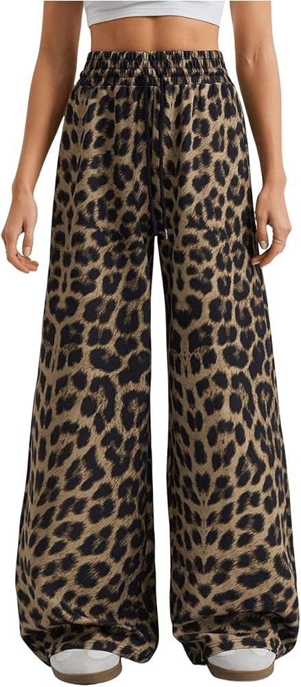 SOLY HUX Women's Leopard Print Sweatpants Drawstring High Waisted Cheetah Baggy Wide Leg Y2k Pant... | Amazon (US)